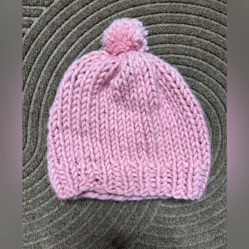Cozy Soft Pink Large Knit Beanie Hat with Pom Pom